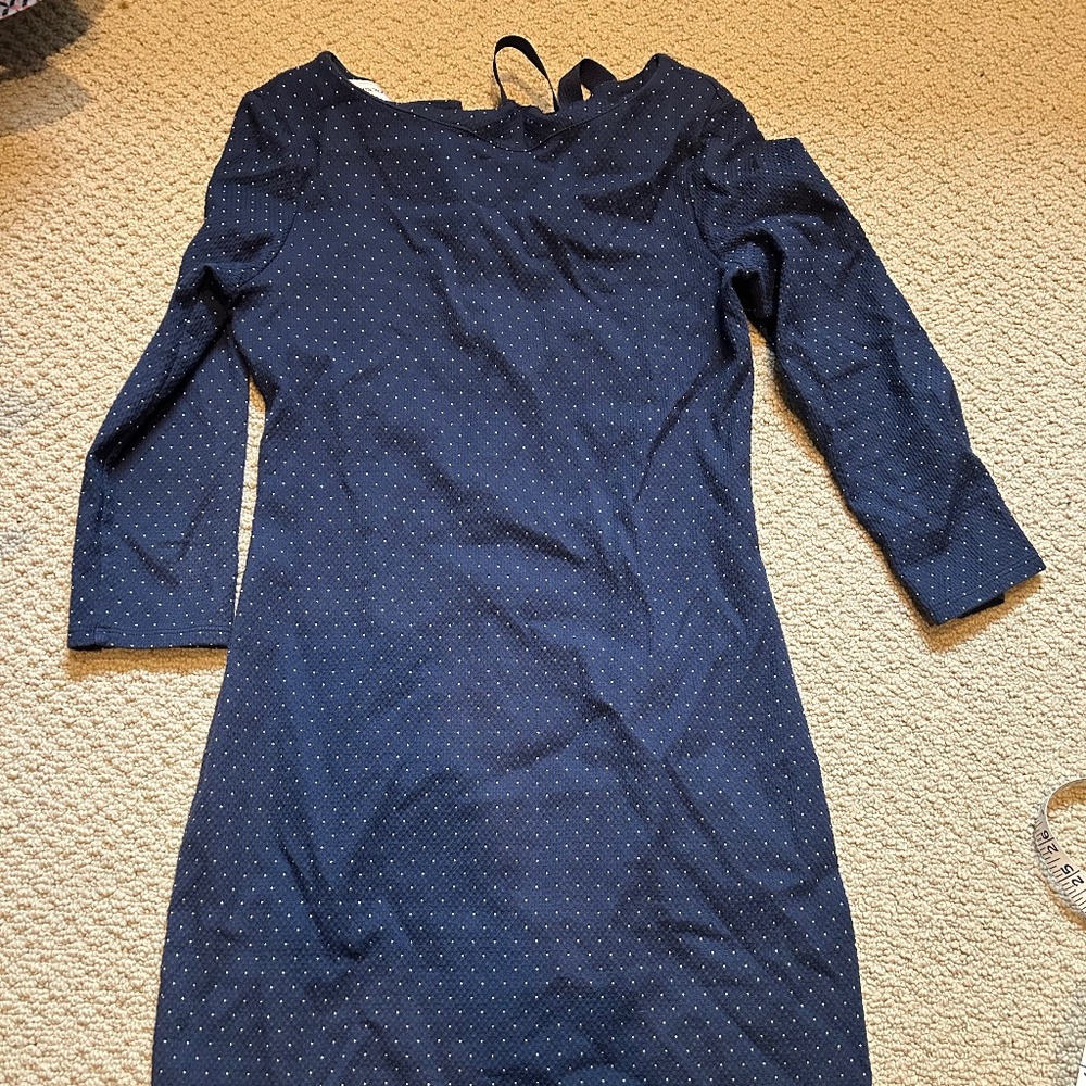 Promod Navy Blue with White Polka Dots Sheath Dress